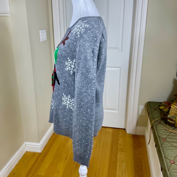 Penguin Christmas Sweater Gray Multi Sequins (L) - Picture 3 of 7